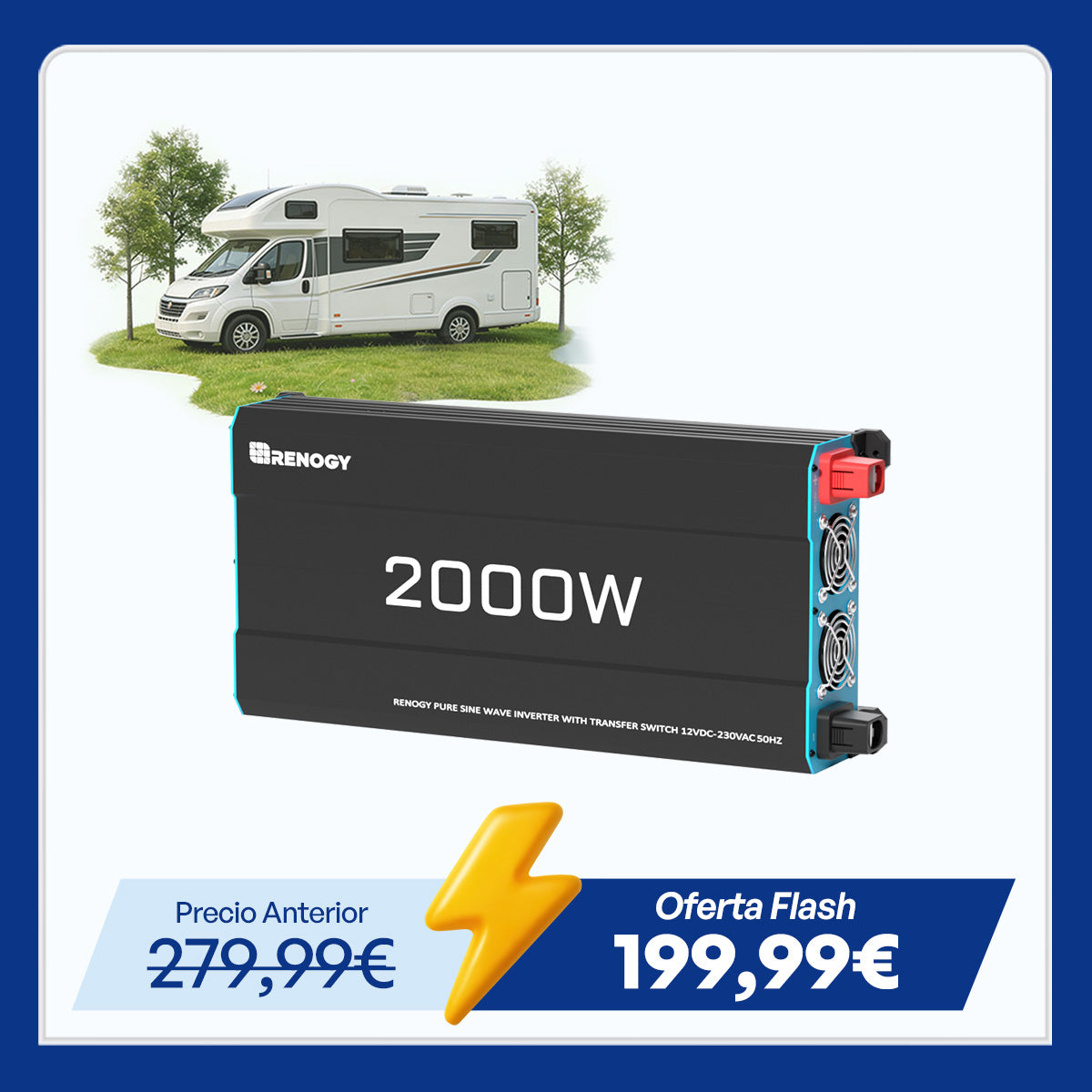 12V 2000W Zonne-omvormer Pure Sinus – DC naar AC voor Camper, Buscamper & Off-Grid