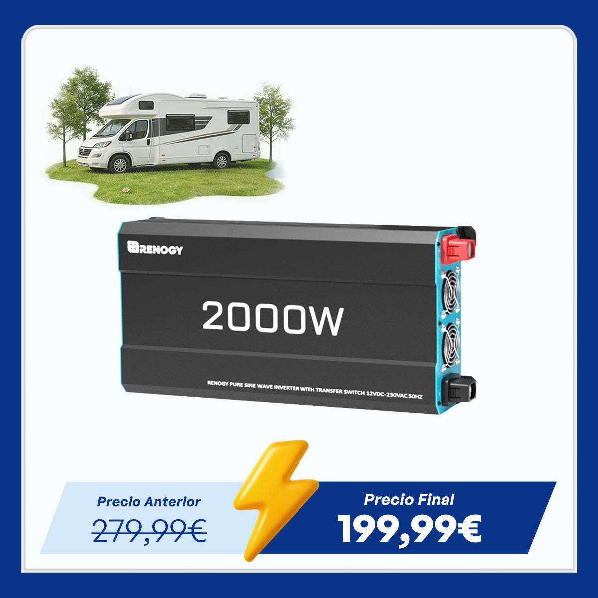 12V 2000W Zonne-omvormer Pure Sinus – DC naar AC voor Camper, Buscamper & Off-Grid