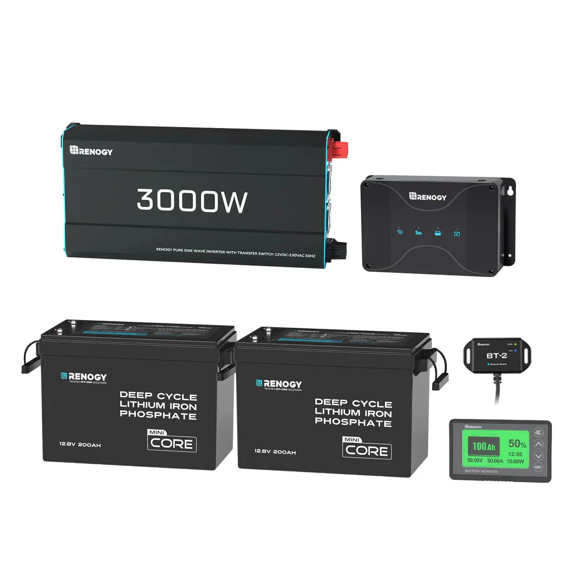 5,12 kWh Power System Caravan & Off-Grid | 2x200Ah LiFePO4 Accu, 3000W Omvormer