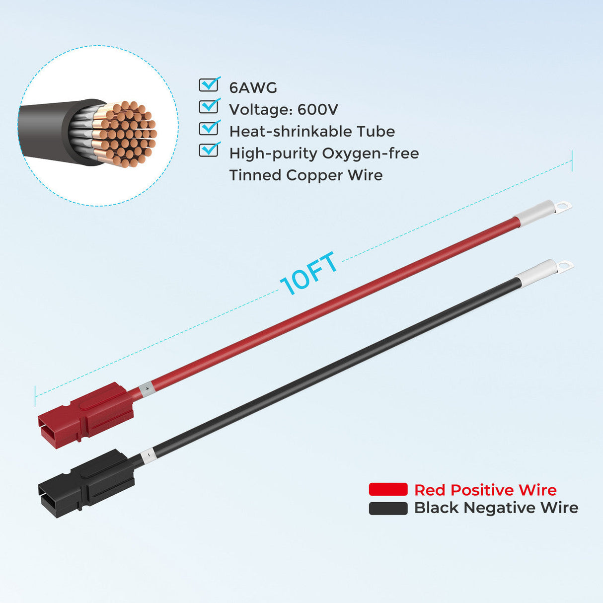 Renogy 10FT 6AWG Anderson Adapter Cable(Anderson PP75 - Ring Lug)