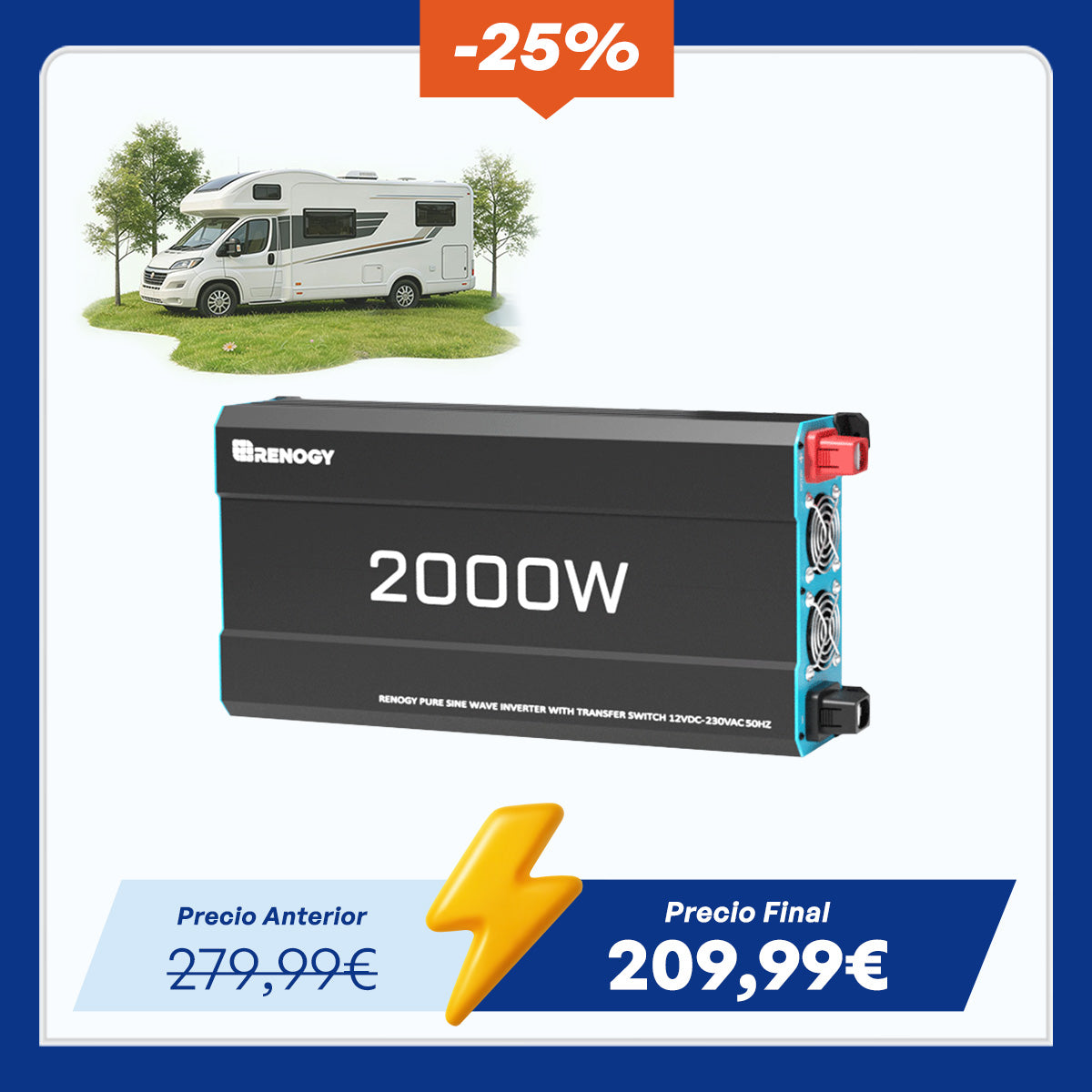 12V 3000W Zonne-omvormer Pure Sinus | Camper, Motorhome & Off-Grid