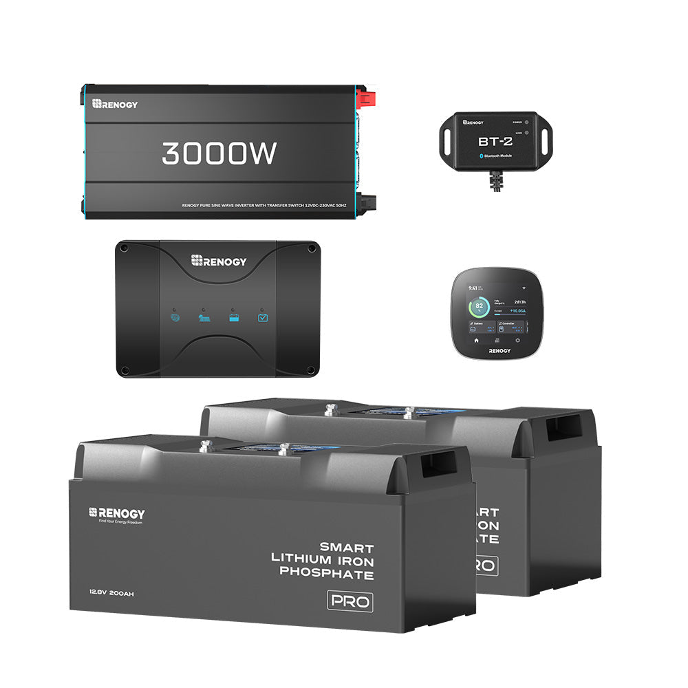 5,12 kWh Caravan Power System | 2X200Ah LiFePO4 Accu – Bluetooth & Autoverwarming, 3000W Omvormer